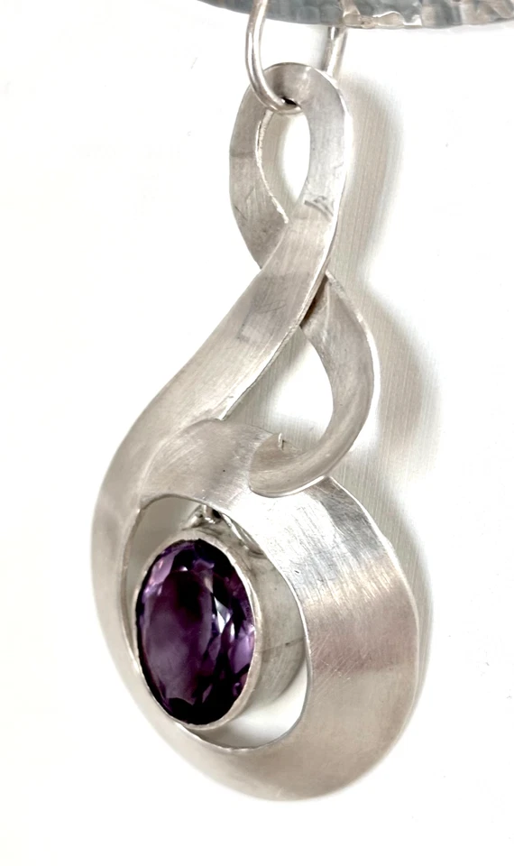 现代主义吊坠紫水晶纯银优雅漩涡定制独特-LG — 第 3/4 张图片