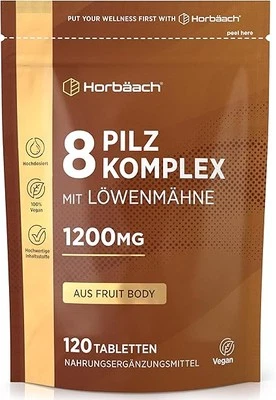 HORBAACH Pilz Komplex Kapseln 1200mg mit 8 Pilzsorten - 120 Vegane Kapseln