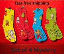 McDonald's Grinch Socks 2025 Set Of 4 Mystery Sealed Bags Socks New In Hand Gift