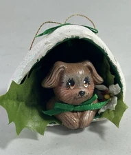 Puppy Dog in Santa Hat Ornament Hanging Christmas Holiday Tree Decoration