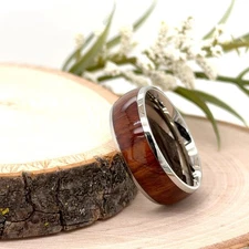 8mm Unisex Titanium Ring Wood Inlay Comfortable & Stylish Band for Men and Women