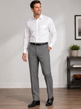 Haggar Men's Standard Fit Gray Flat Front Dress Pants Business Casual Slacks...