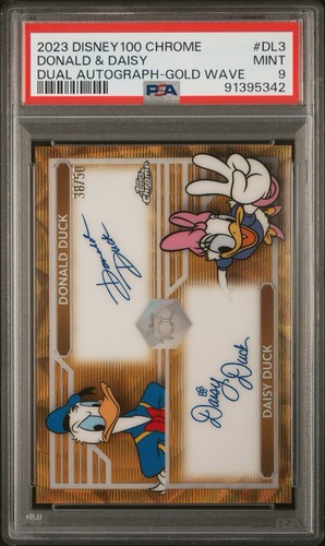 Donald Duck / Daisy Duck [Gold Wave] #DL-3 card from 2023 Topps Chrome Disney 100 Dual Facsimile Autograph