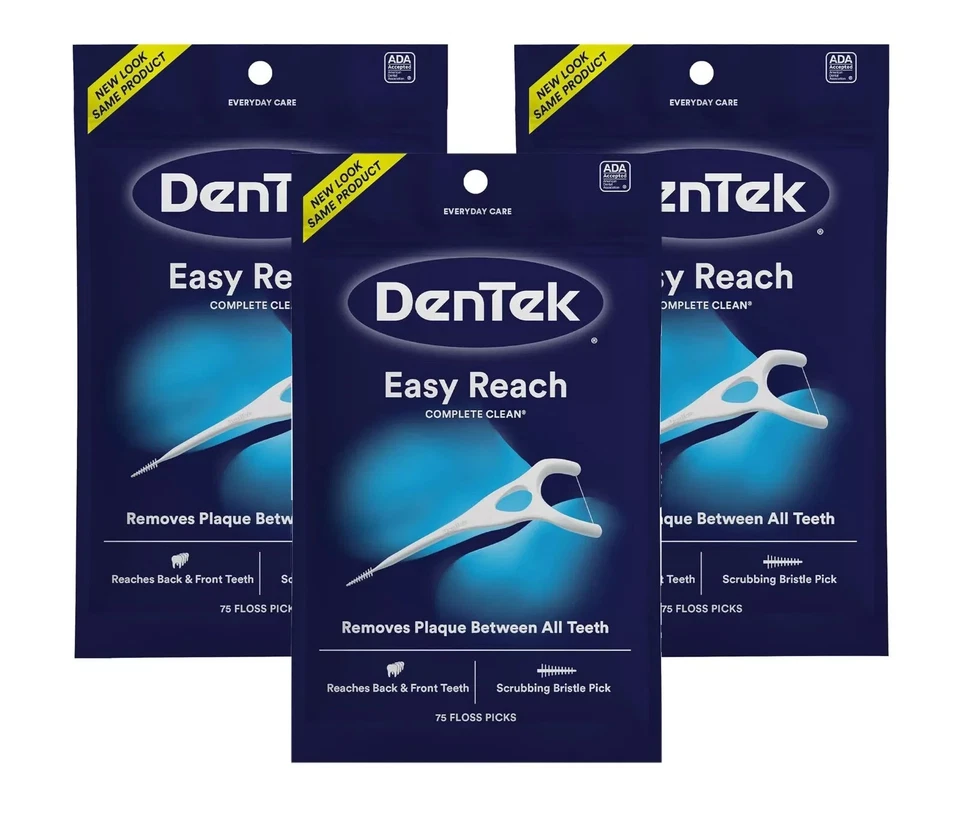 DenTek Complete Clean EASY REACH Y Shaped Floss Picks - 3 Packs - 75 per pack