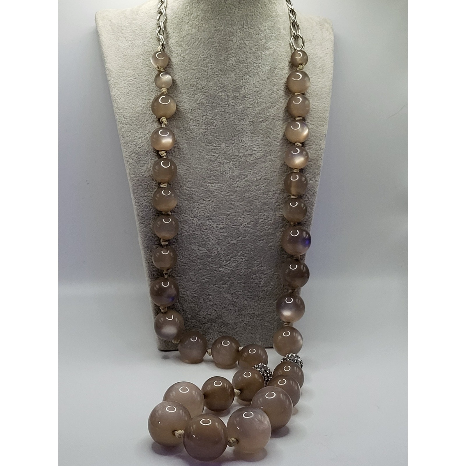 Talbots Signed Taupe Bead Statement Necklace Rhin… - image 6