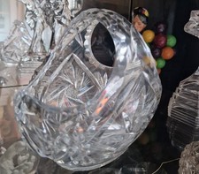 Vintage Crystal Glass Basket Fruit Sweet Treat Candy Bowl