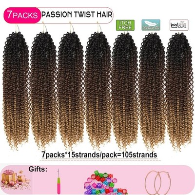 Passion Twist Hair 18 Inch 7 Packs Water Wave Crochet Hair Black Wrap Braiding H