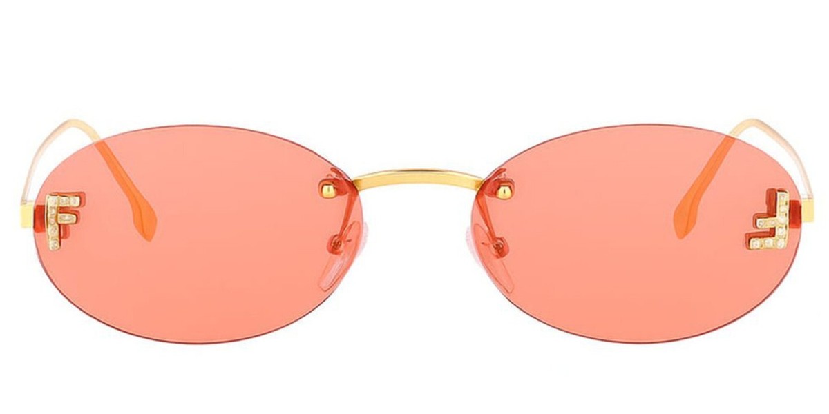 Fendi FE4075US First Crystal Rimless Oval Sunglasses – Amber