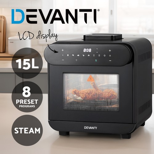 Devanti Air Fryer 15L Steam Fryers Oven LCD Touch Cooker Oil Free 1600W Black - Picture 1 of 8