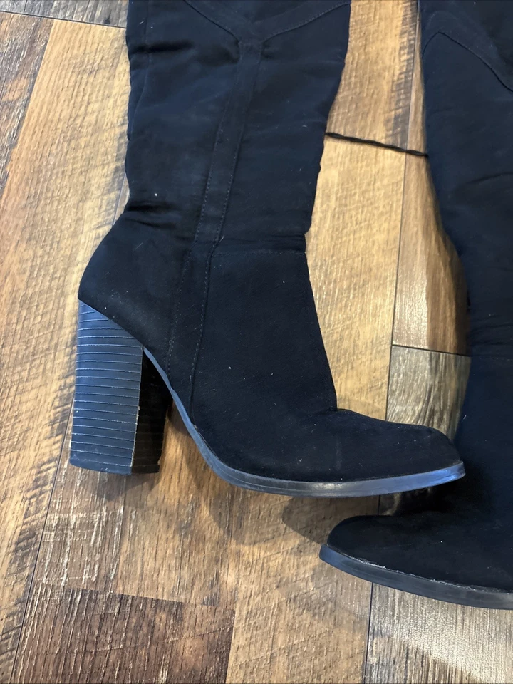 Bamboo Women's Size 5.5 Black Over the Knee Boots Faux Suede 3" Heel Zipper - Image 3 of 4