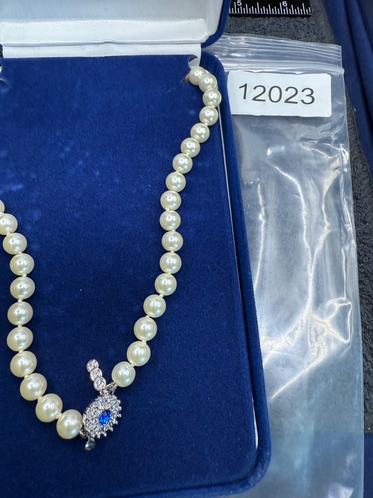 Vintage Camrose Kross JBK Kennedy Faux Pearl Blue Rhinestone Statement 20”