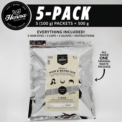 PACK OF 5 Natural Black Henna Hair & Beard Dye | 100% Natural | Henna Color Lab