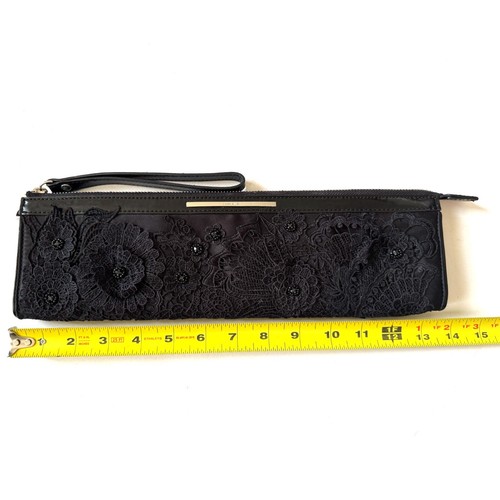 Karen Millen Black Lace Beaded Floral Rectangle Bag Clutch Purse Sleek Elegant - Picture 8 of 9