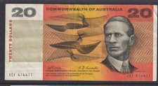 AUSTRALIAN BANKNOTE 1968 $20 (COA) COMMONWEALTH PHILLIPS / RANDALL CIRC #LF19/64