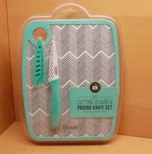 Cookworks 3-Piece Paring Knife with Sheath & Cutting Board with Drip Guard Edges