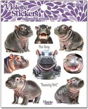 Violette Stickers 2 Sheets Moo Deng Baby Hippo Hippopotamus Bouncing Pork