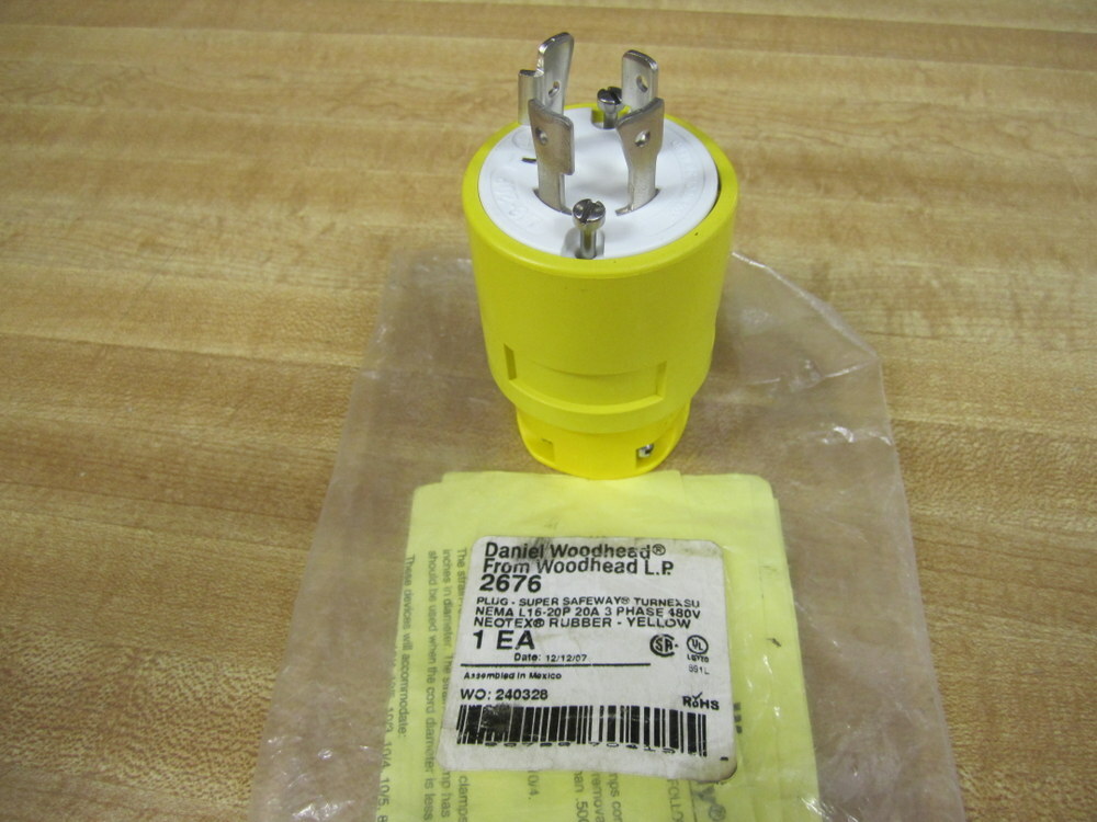 WOODHEAD 2676 20 Amp 480 Volt Plug L16-20P 3P/4W for sale online | eBay