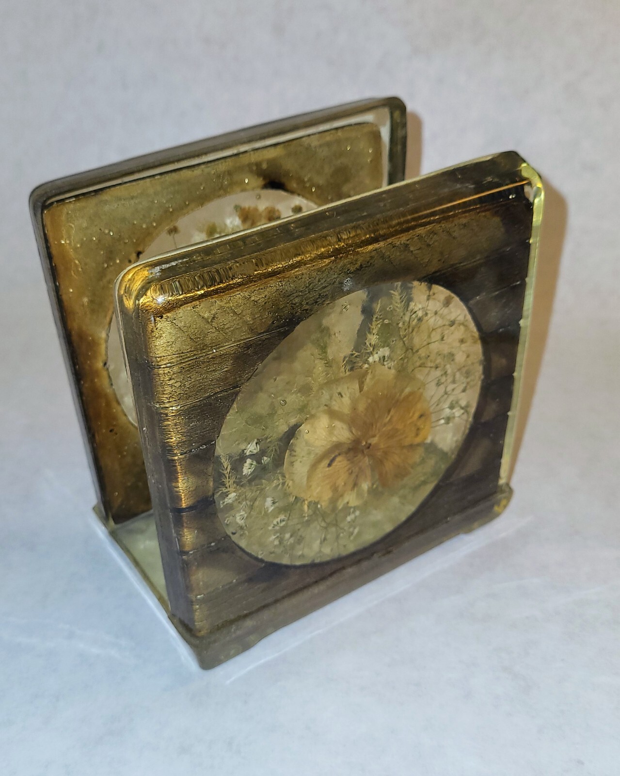 Lucite Dried Flowers Mail Desk Organizer 60s 70s Boho Vibes Natural Mcm Vintage-image