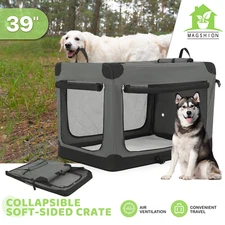 Collapsible Soft Dog Cat Crate 39Inch Pet Puppy Cage Soft Sided w/Pocket&4 Doors