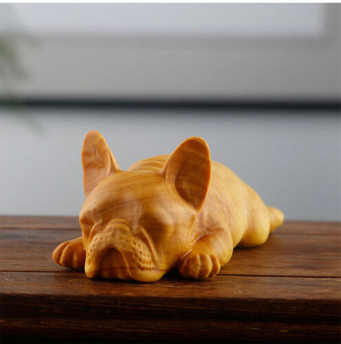 8.8*3.8*3 CM Carved Boxwood Carving - Cute Dog ( French bulldog ) Decoration  - Picture 1 of 9