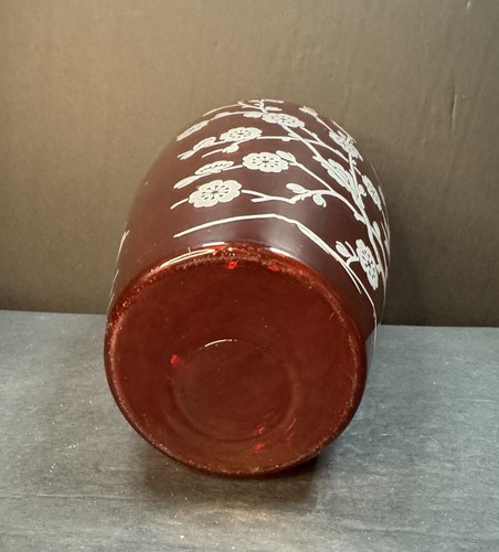 Vintage 1950's Anchor Hocking Royal Ruby Red Glass Vase Blossoms & Birds - Picture 8 of 8