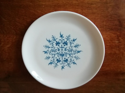 Sovirel France 60er Blumen Kuchenteller Mittelteller blau weiß Pyrex Teller 20cm