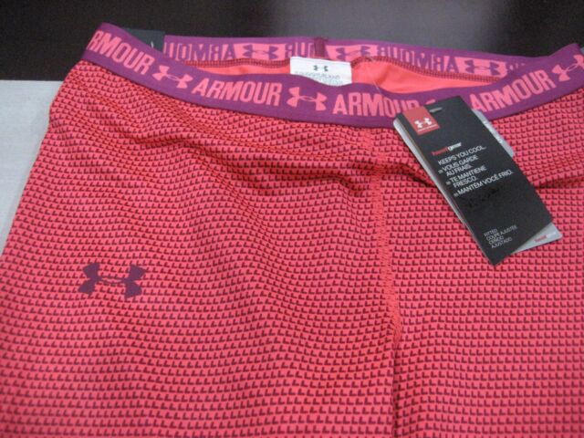 GIRLS YOUTH UNDER ARMOUR HEATGEAR CAPRI PANTS SIZE YLG LARGE RED PATTERN NWT