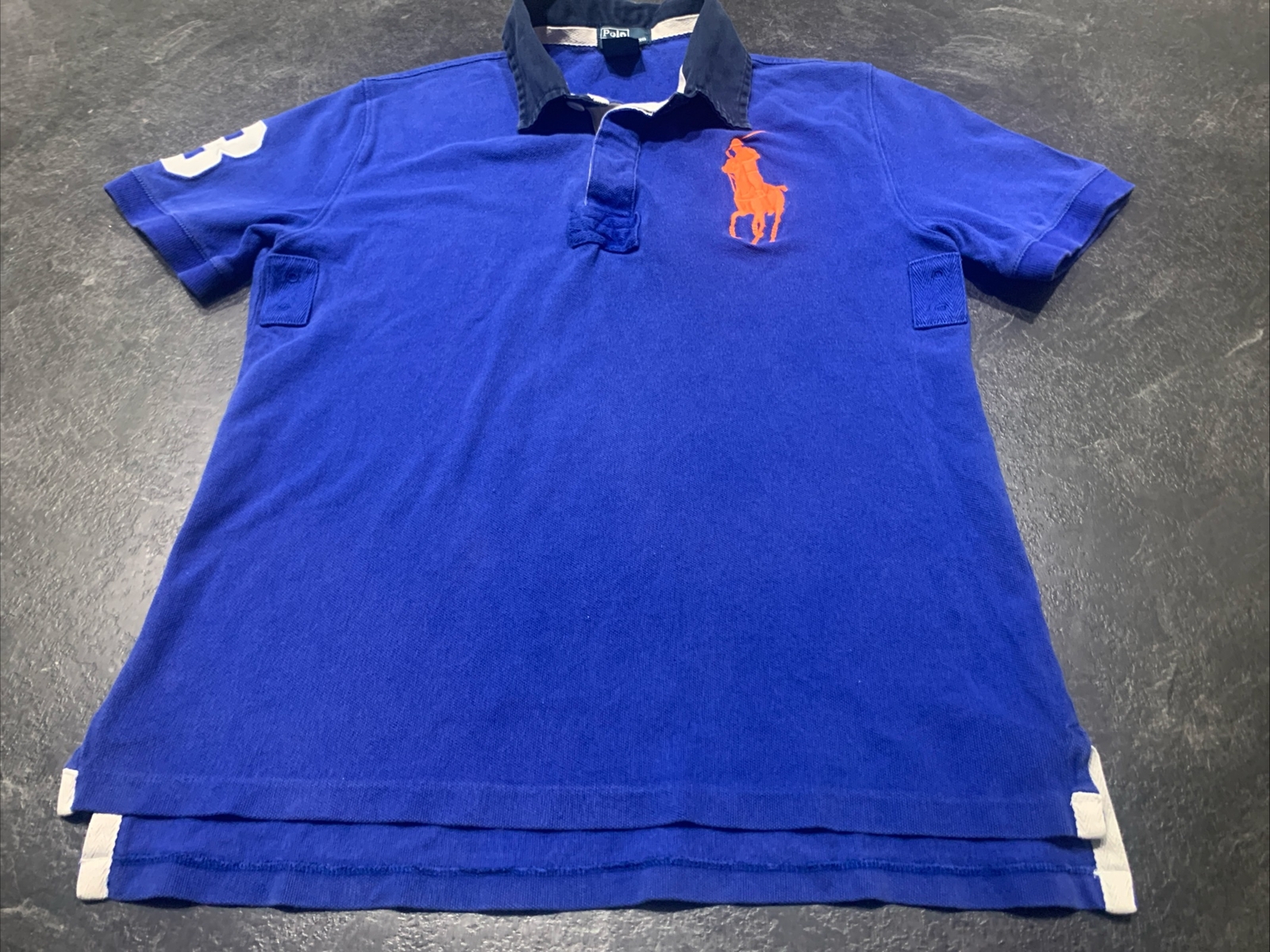 Polo Ralph Lauren Camicia Big Pony Ragazzo Y2K Blu Arancione L 14 16 Polo S S