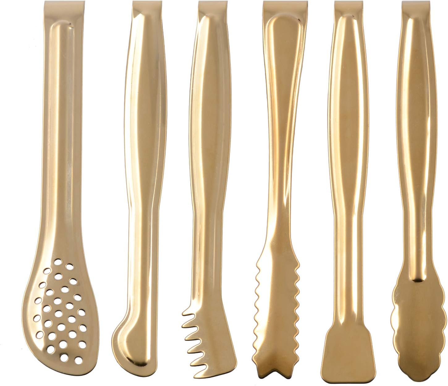 Gold Plated Mini Serving Tongs Set 6-Inch Appetizers Tongs Stainless Steel Small