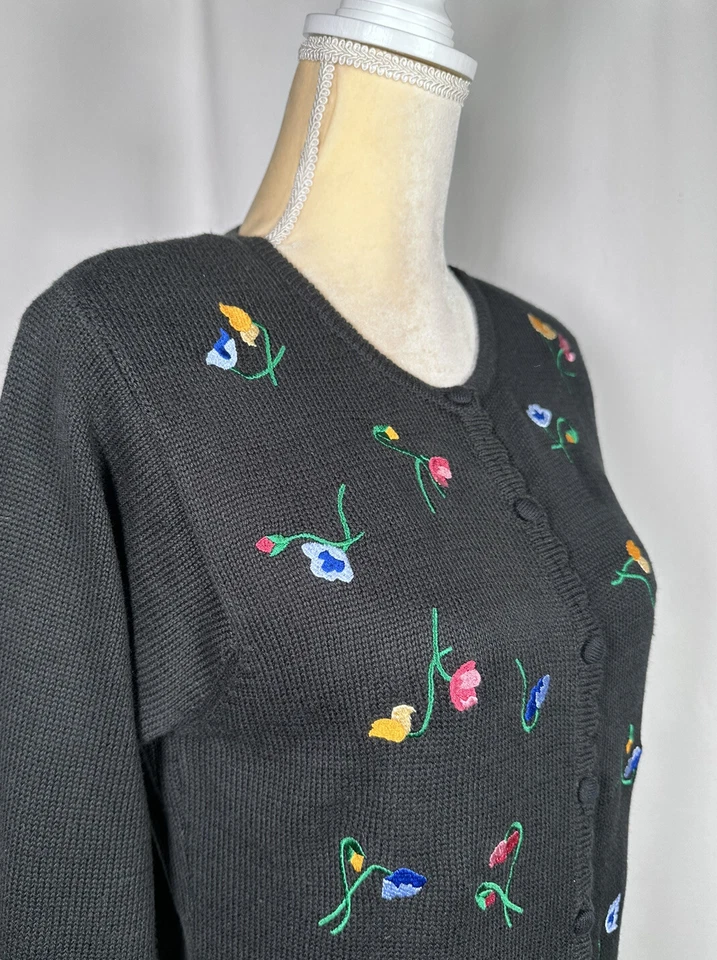 JH коллекции винтажный кардиган свитер женщин PS вязаный хлопок смесь вышитый черный - Изображение 4 из 4