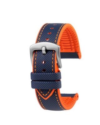 Premium Hybrid Silikon-Nylon Uhrenarmband Modell Isidor blau-orange 24 mm