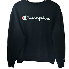 Champion Powerblend Sweatshirt Mens Large Black Script Graphic C Logo Patch