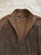 Loro Piana 100 Baby Cashmere Suede Quarter Zip Sweater Brown 54