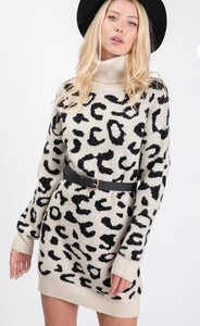 animal print turtleneck dress