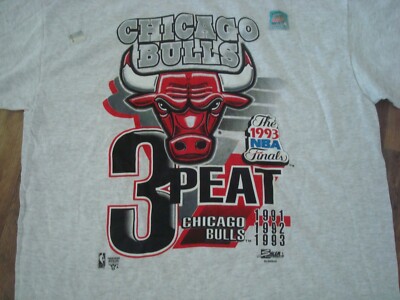 Vintage 1993 Chicago Bulls NBA Finals 3-PEAT Gray T-Shirt