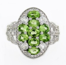 GENUINE 1.86 Cts PERIDOT  WHITE SAPPHIRES RING .925 Silver - NEW WITH TAG