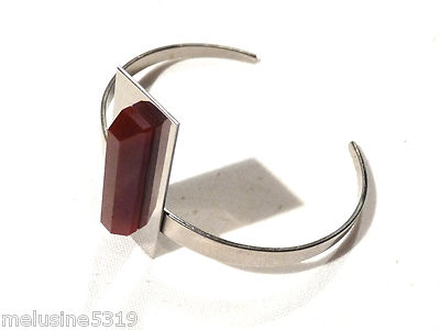 Schmuck Lithotherapie Armband Manschette Karneol Metall verchromt Armreif