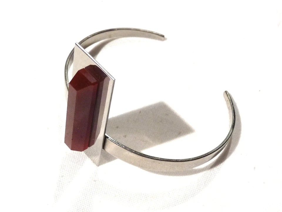 Bijoux lithotérapie bracelet manchette cornaline métal chromé bangle - Photo 1/1