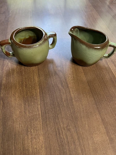 frankoma pottery prairie green Cream & Sugar Set.
