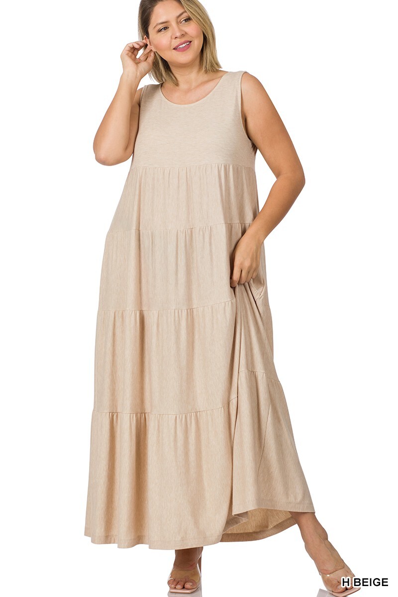 Plus Size Tiered Maxi Dress Heather Beige 2XL | eBay