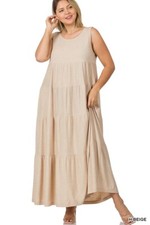 Plus Size Tiered Maxi Dress Heather Beige 3XL