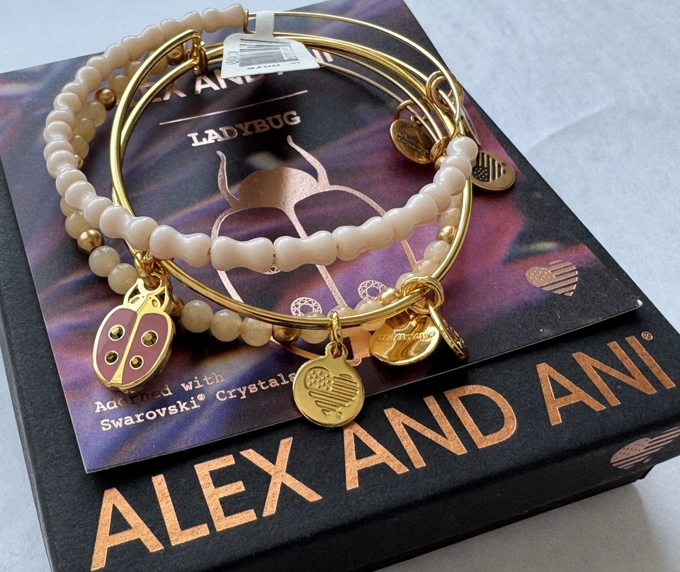 Alex and Ani 'Ladybug' A Good Sign Set of 3 Charm Bangle - Image 3 of 4