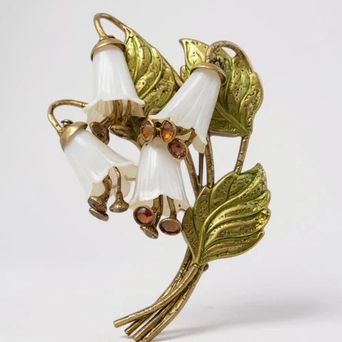 Early Miriam Haskell Brooch Flower Spray Celluloid Tulip Bell Flowers Unsigned