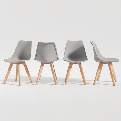 Set of 4 Dining Chair PP Plastic Kitchen Chair with Beech Wood Legs Dining Room