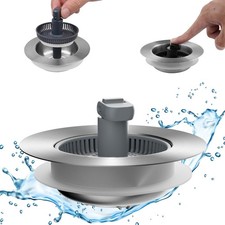 3-in-1 Kitchen Sink Drain Strainer  Stopper, Stainless Steel, Anti-Clog