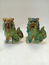 2 Chinese Style Foo Dogs Ceramic Green Glazed 5.5