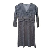 Ann Taylor Womens Size 4 Faux Wrap Fit & Flare Dress Black White 3/4 Sleeves