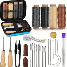 1set Leather Working Kit Sewing Needles Waxed Thread Upholstery Repair Tools