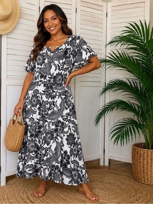 rachel zoe black and white dress NWT 2X Floral Midi Smocked Waist Flutter Sleeve Color:Black Teal Online Exclusive Dresses Its classic design makes A-line Navy Blue Lace