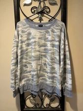 SPLENDID Women's 2-Piece Relaxed Fit Midweight Pajama Blue Camo Lounge Set XL